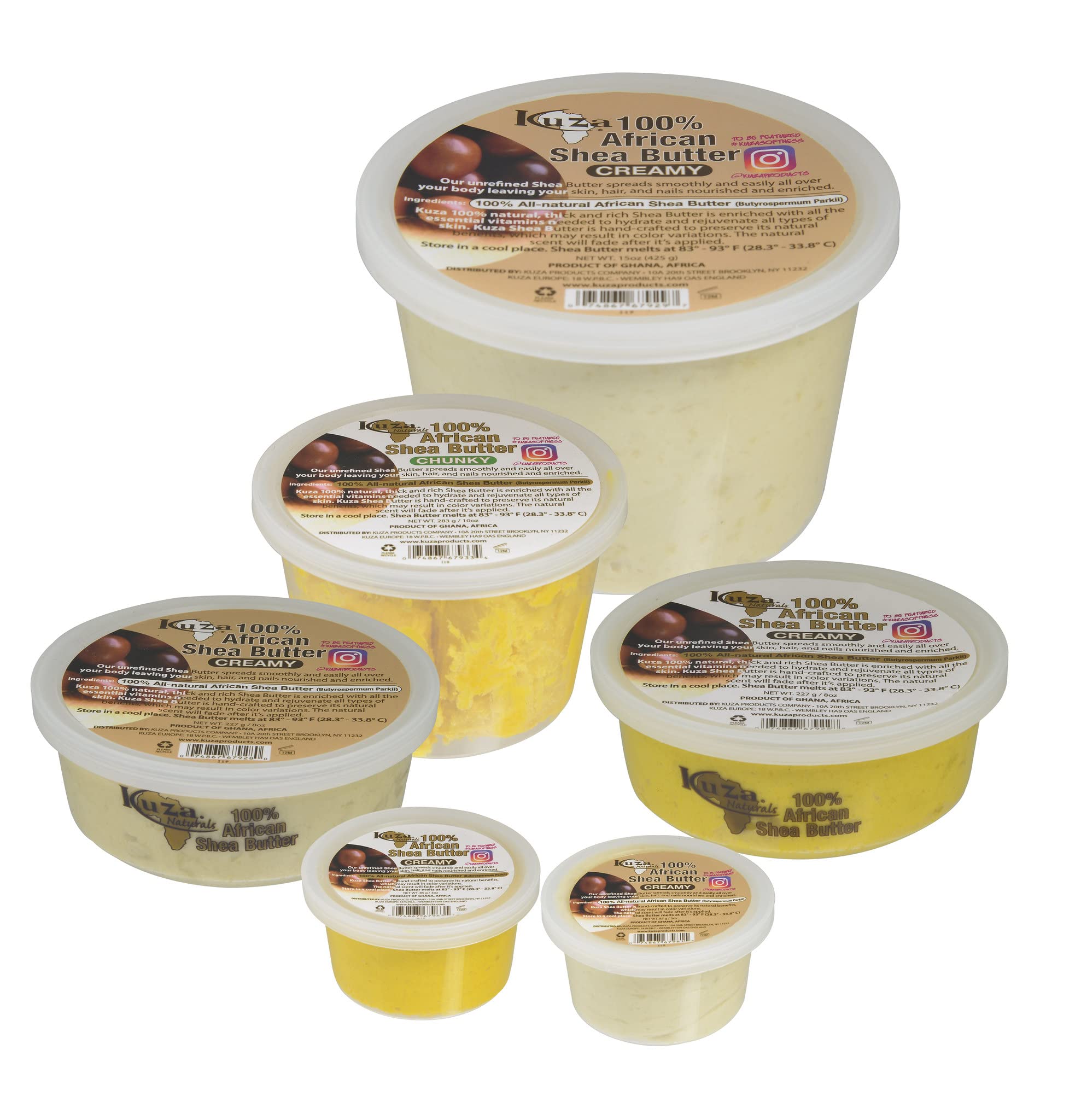 Kuza 100% African Shea Butter with Borututu - Creamy, Yellow - for Skin, Hair and Nails, 15 oz